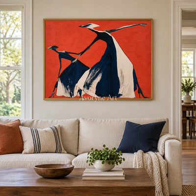 Lucent Prelude dynamic figure wall art with a wood frame in a villa living space