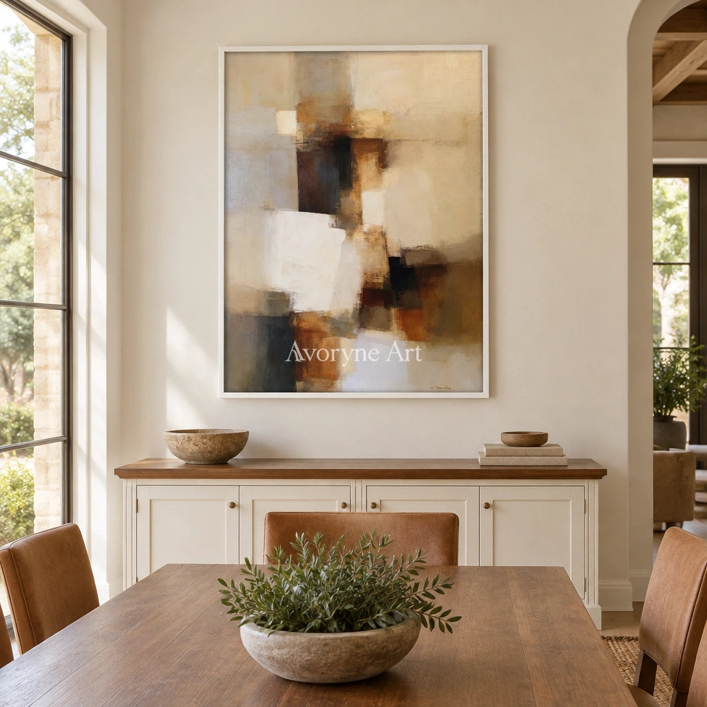 Ivory Lucent Meadow: Earth Block Abstract — dining white