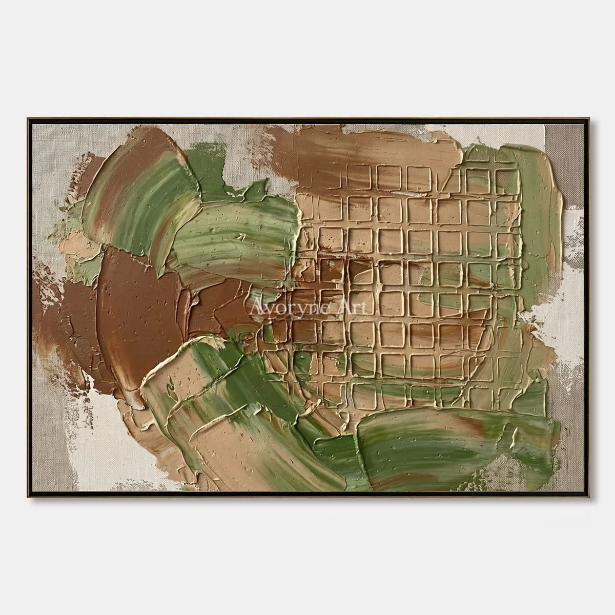 Misted Reverie, hand-painted earth grid relief wall art by Lin Qiao