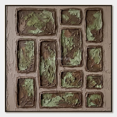 Misted Sonata, hand-painted earth grid relief wall art by Lin Qiao
