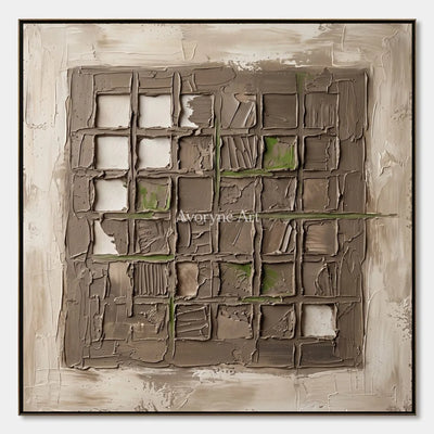 Weathered Horizon, hand-painted earth grid relief wall art by Lin Qiao