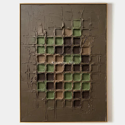 Weathered Verse, hand-painted earth grid relief wall art by Lin Qiao