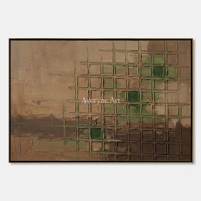 Earthen Horizon, hand-painted earth grid relief wall art by Lin Qiao