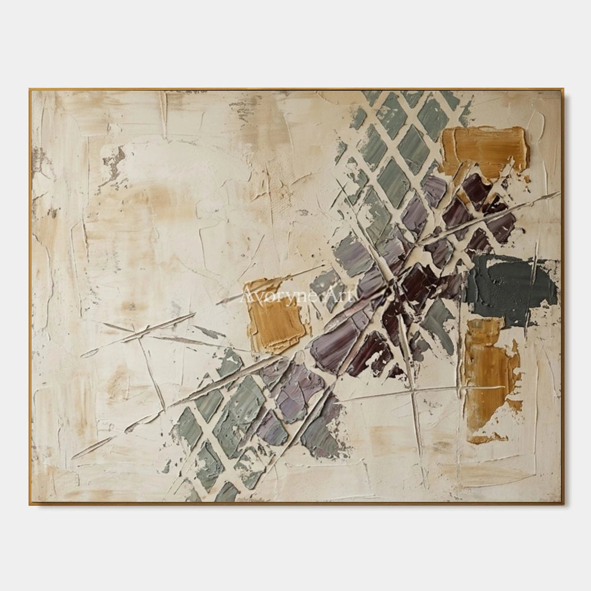 Earthen Gesture, hand-painted earth grid texture wall art by Lin Qiao