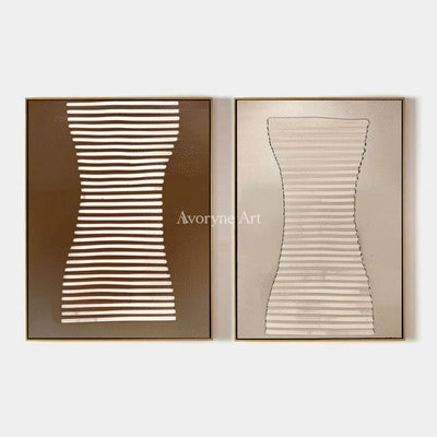Muted Haven, hand-painted earth grooved curves diptych by Clara Whitmore