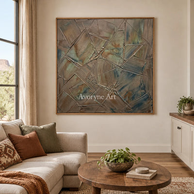 Mineral Sonata earth line abstract wall art with a wood frame in a villa living space