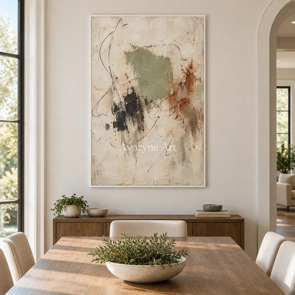 Patina Trace: Earth-Tone Abstract Texture Art — dining white