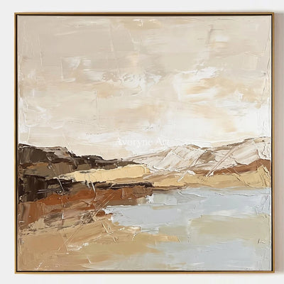 Bright Dialogue, hand-painted earth tone landscape wall art by Camille Fournier