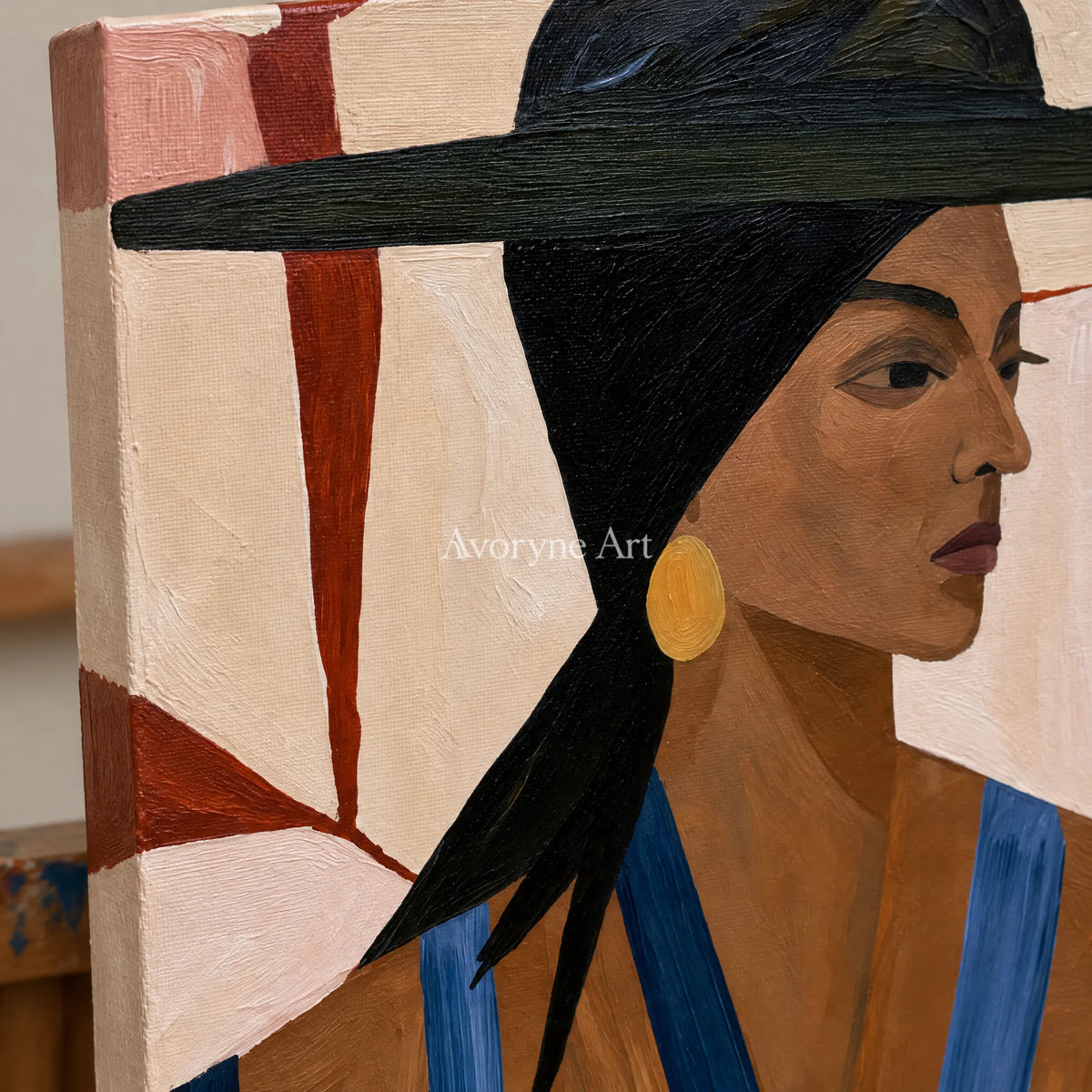 Ivory Winding Meadow: Earth Tone Portrait — detail easel