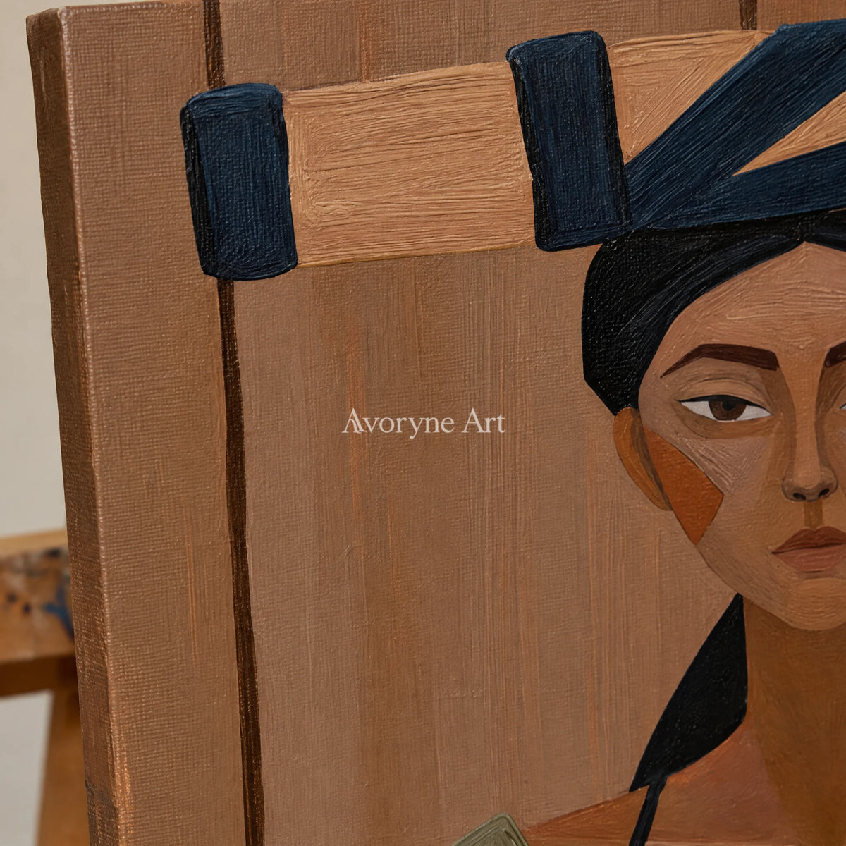 Ivory Winding Light: Earth Tone Portrait — detail easel