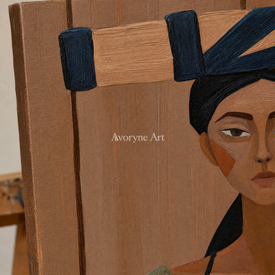 Ivory Winding Light: Earth Tone Portrait — detail easel
