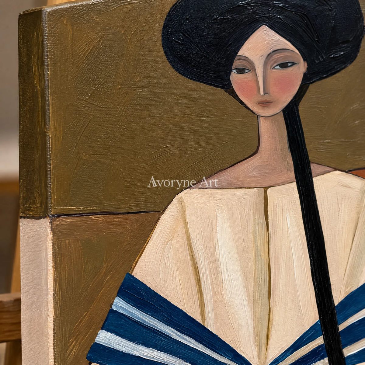 Ivory Winding Prelude: Earth Tone Portrait — detail easel
