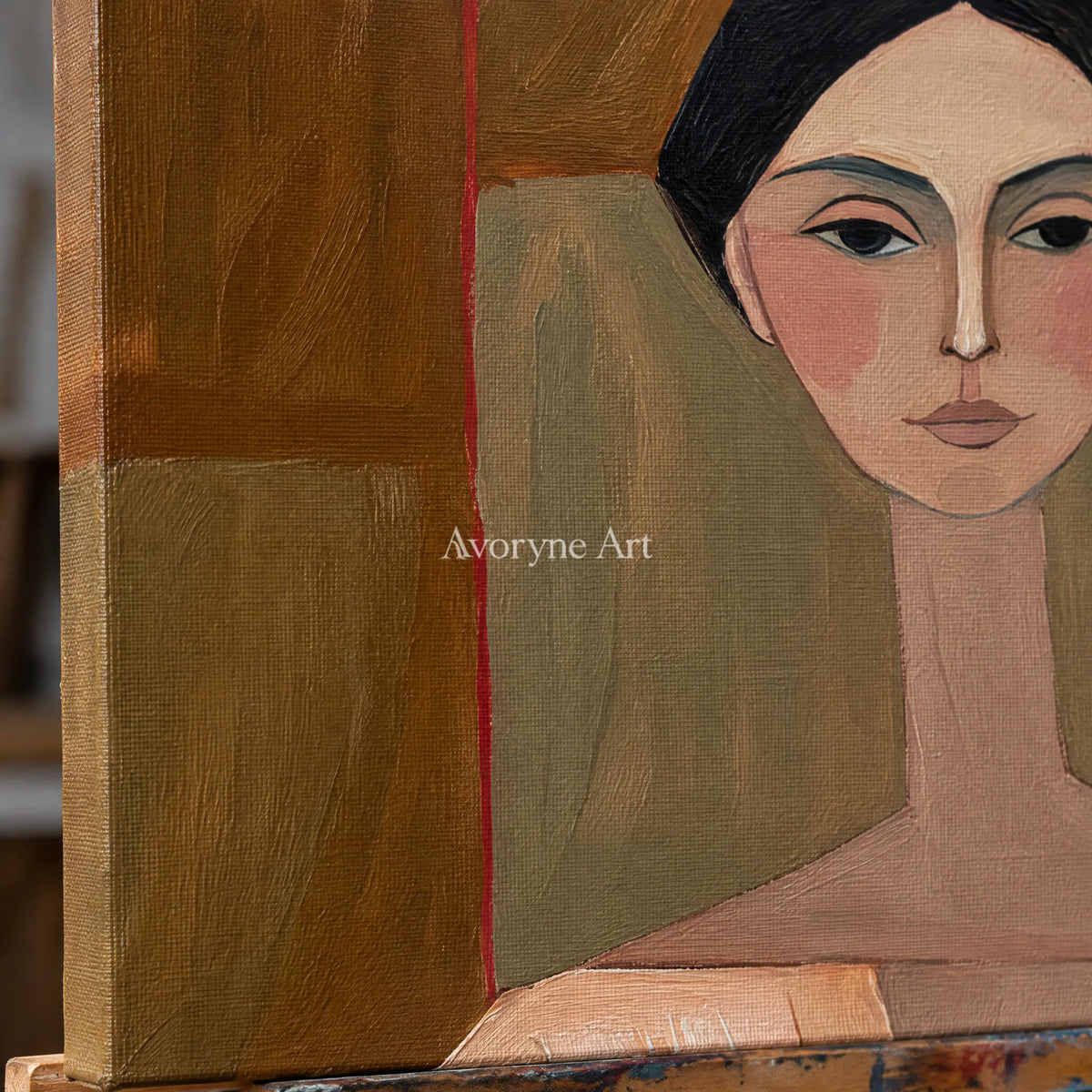 Ivory Tender Echo: Earth Tone Portrait — detail easel