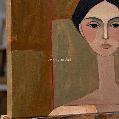 Ivory Tender Echo: Earth Tone Portrait — detail easel