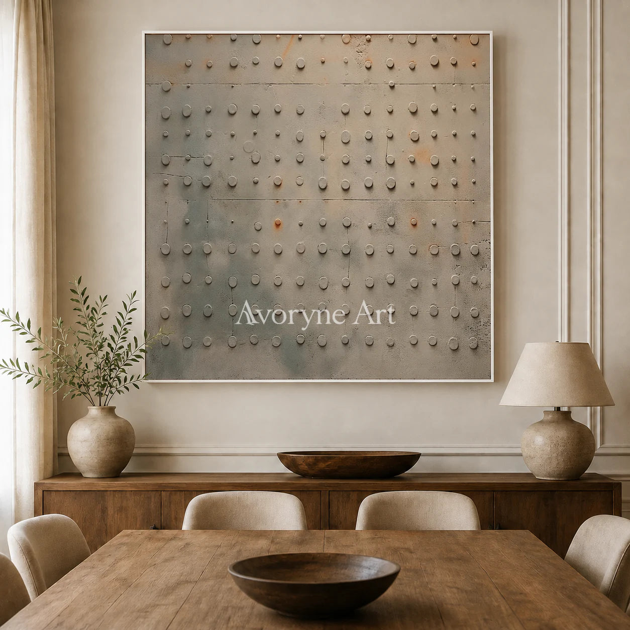 Strata Nocturne: Earth-Tone Textured Abstract Wall Art - dining room white frame