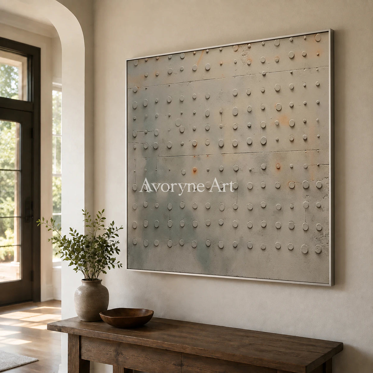 Strata Nocturne: Earth-Tone Textured Abstract Wall Art - entryway silver frame