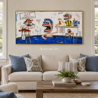 Warm Horizon everyday character wall art with a gold frame hanging in a living room