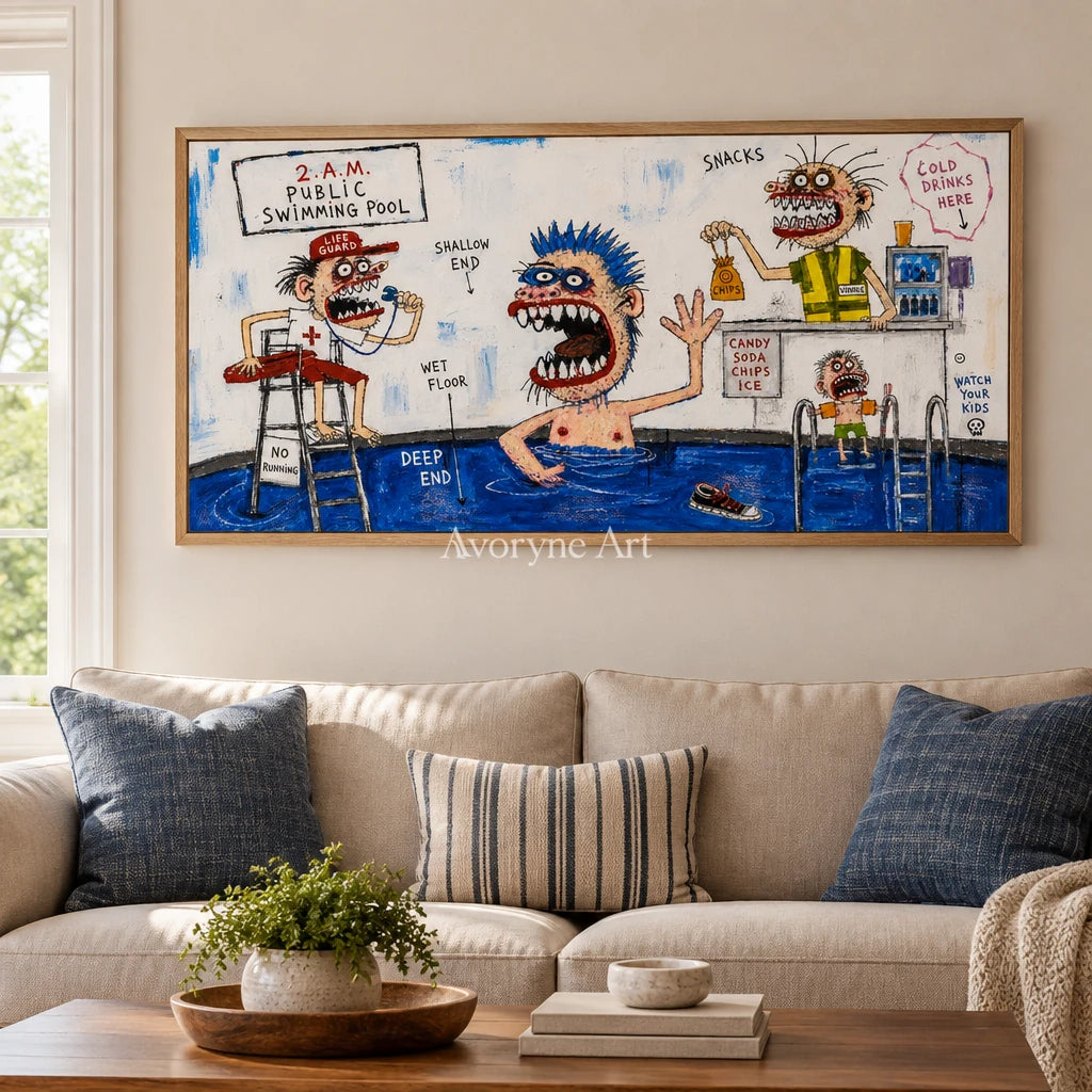 Warm Horizon everyday character wall art with a wood frame in a villa living space