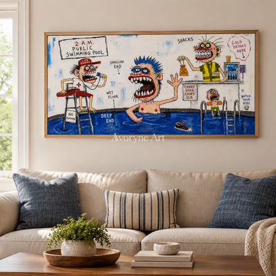 Warm Horizon everyday character wall art with a wood frame in a villa living space