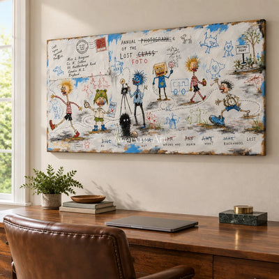 Warm Verse everyday character wall art as a frameless stretched canvas in a home office