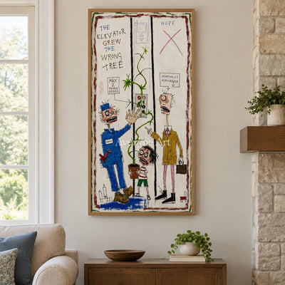 Warm Story everyday character wall art with a wood frame in a villa living space
