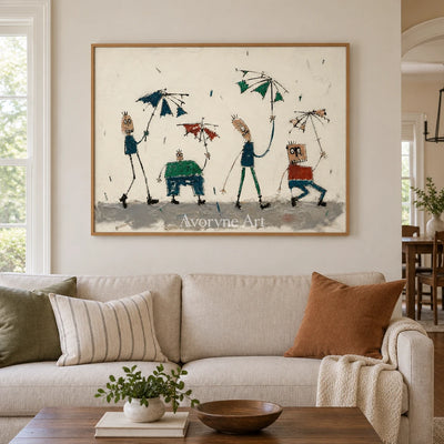 Warm Solace everyday character wall art with a wood frame in a villa living space