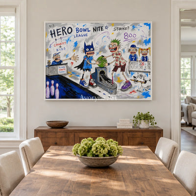 Clear Passage everyday character wall art with a white frame in a dining room