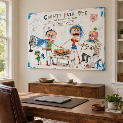 Clear Reverie everyday character wall art as a frameless stretched canvas in a home office