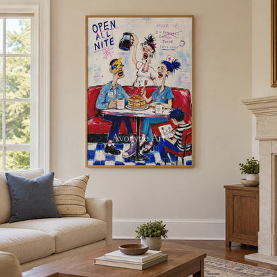 Clear Interval everyday character wall art with a wood frame in a villa living space