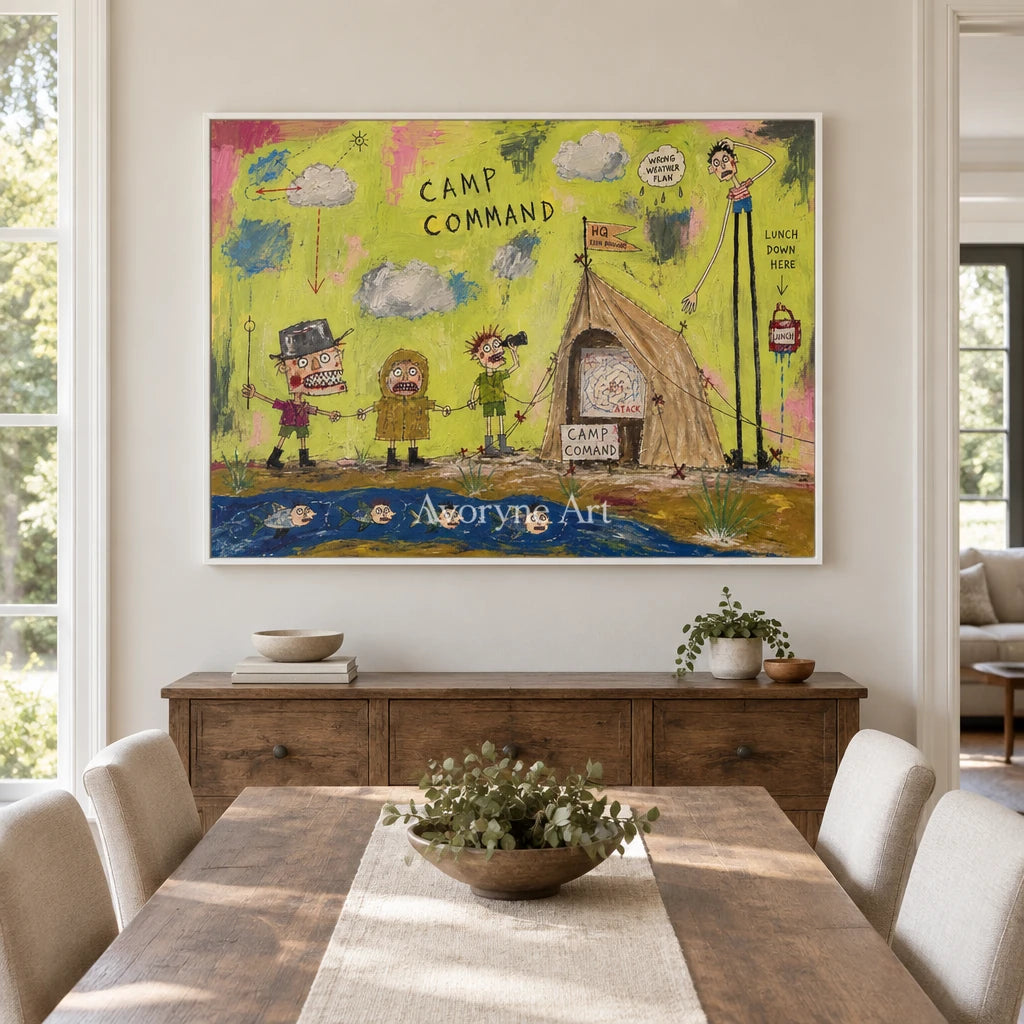 Clear Rhythm everyday character wall art with a white frame in a dining room