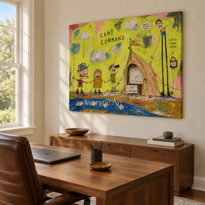 Clear Rhythm everyday character wall art as a frameless stretched canvas in a home office