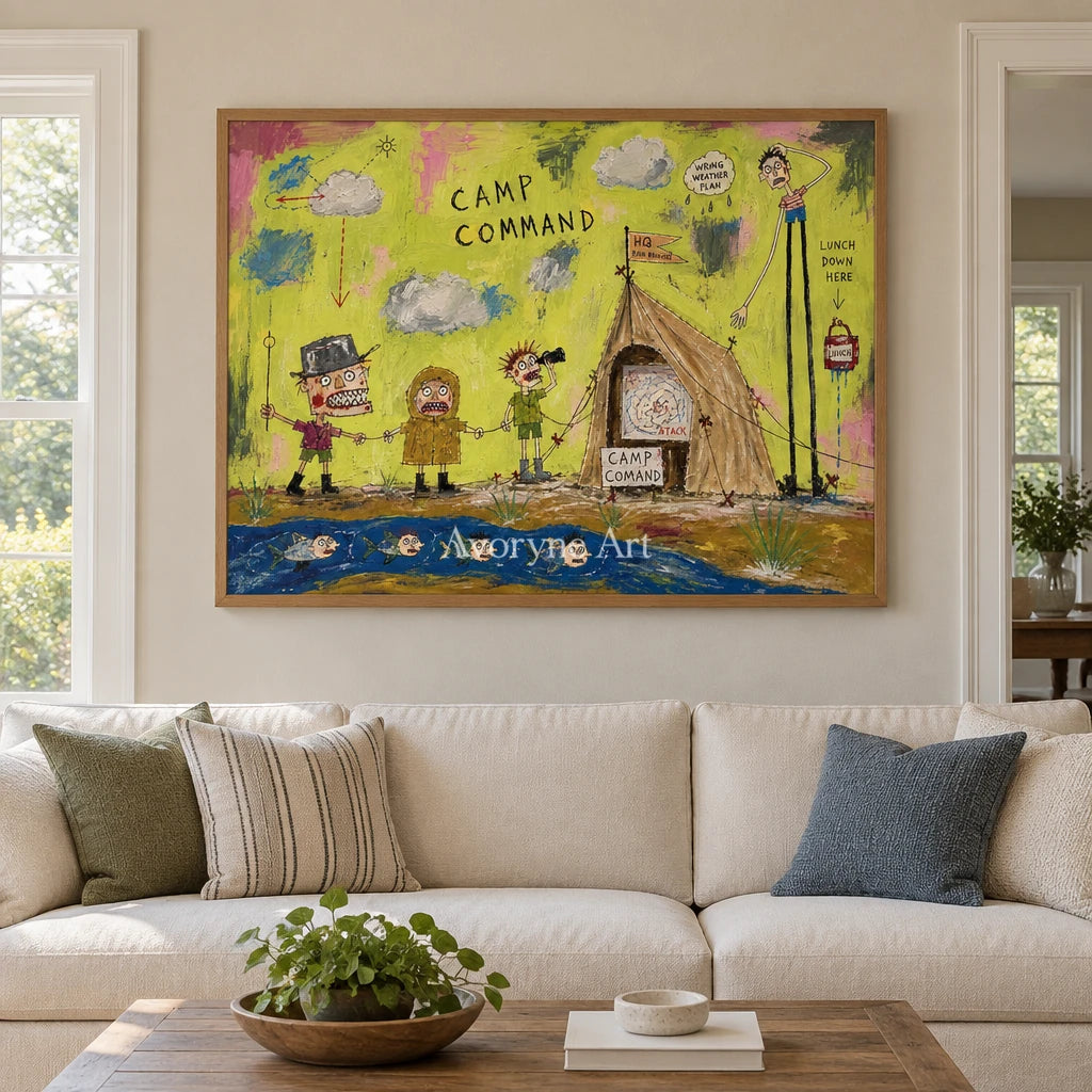 Clear Rhythm everyday character wall art with a wood frame in a villa living space