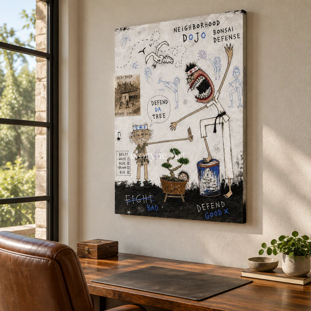 Clear Horizon everyday character wall art as a frameless stretched canvas in a home office