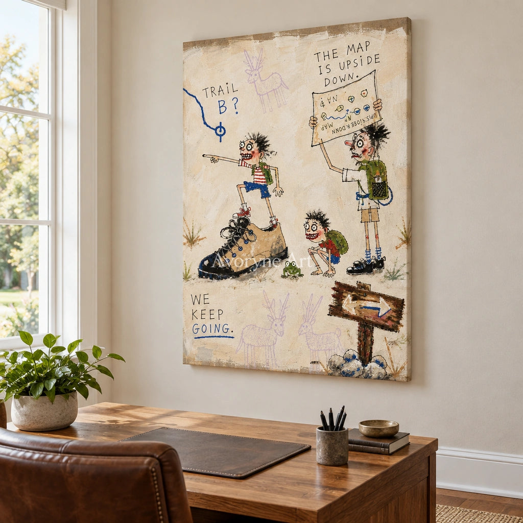 Clear Gesture everyday character wall art as a frameless stretched canvas in a home office