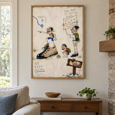 Clear Gesture everyday character wall art with a wood frame in a villa living space