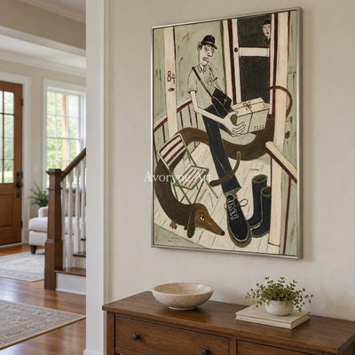 Clear Drift everyday character wall art with a silver frame in an entryway