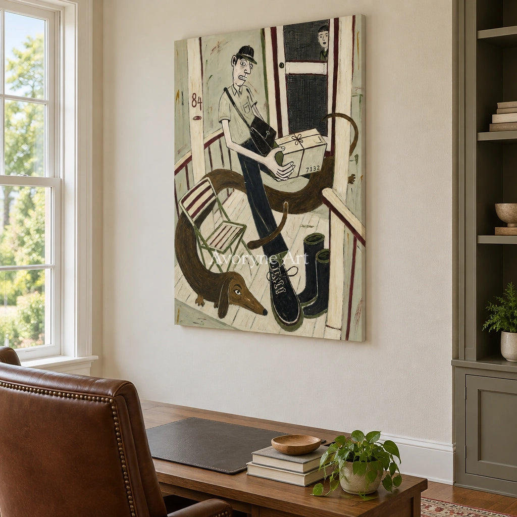 Clear Drift everyday character wall art as a frameless stretched canvas in a home office