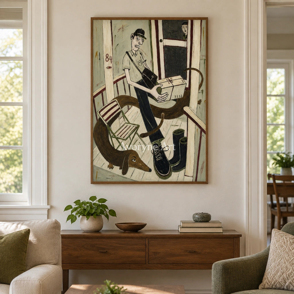 Clear Drift everyday character wall art with a wood frame in a villa living space