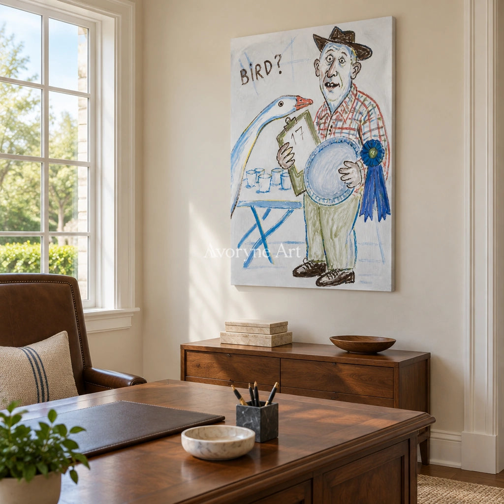 Clear Verse everyday character wall art as a frameless stretched canvas in a home office