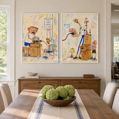 Warm Prelude everyday character diptych with a white frame in a dining room