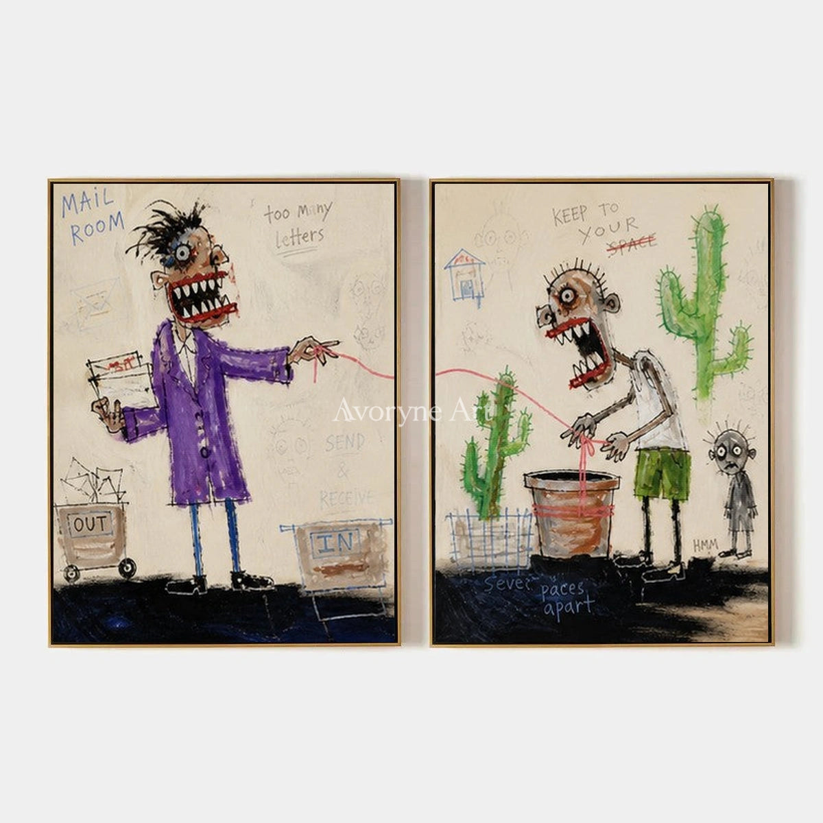 Warm Reverberation, hand-painted everyday character diptych by Jeroen van der Meer