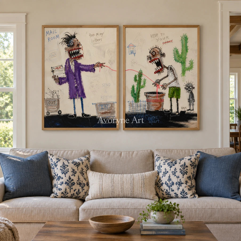 Warm Reverberation everyday character diptych with a wood frame in a villa living space