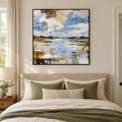 Marsh Light: Expressive Abstract Landscape Wall Art — bedroom black