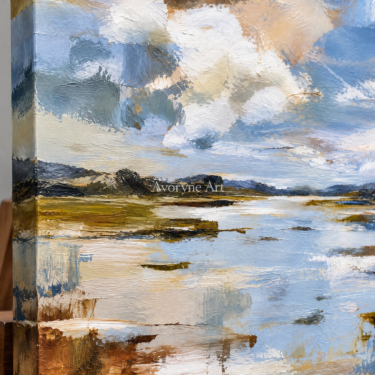 Marsh Light: Expressive Abstract Landscape Wall Art — detail easel