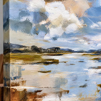 Marsh Light: Expressive Abstract Landscape Wall Art — detail easel