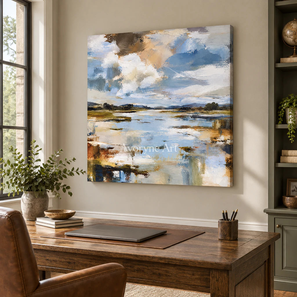 Marsh Light: Expressive Abstract Landscape Wall Art — office frameless