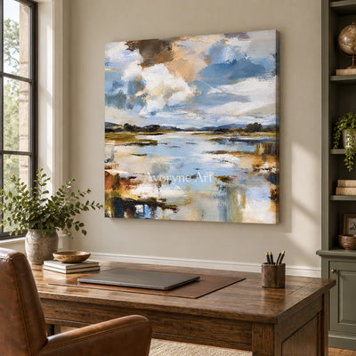 Marsh Light: Expressive Abstract Landscape Wall Art — office frameless