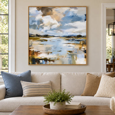 Marsh Light: Expressive Abstract Landscape Wall Art — villa wood