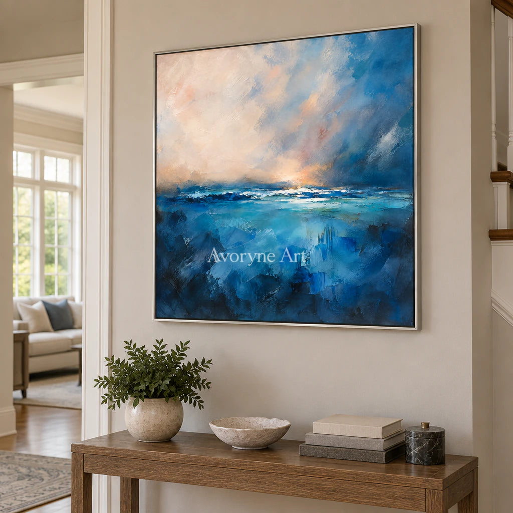 Cobalt Break: Expressive Abstract Seascape Wall Art — entry silver