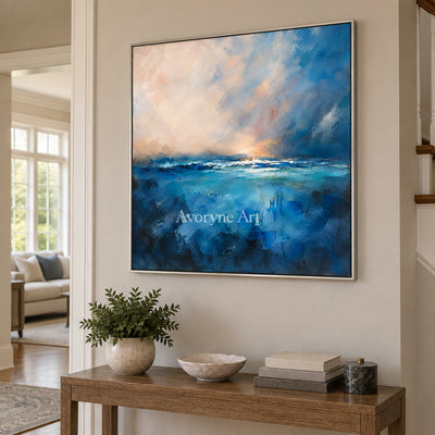 Cobalt Break: Expressive Abstract Seascape Wall Art — entry silver
